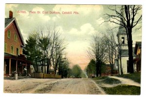 PX1L 1910s Panoramic East Durham, Main St. Dirt Road Store Church Horse & Buggy