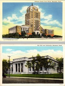 2~Postcards Beaumont, Texas JEFFERSON COUNTY COURT HOUSE & CITY HALL~Auditorium