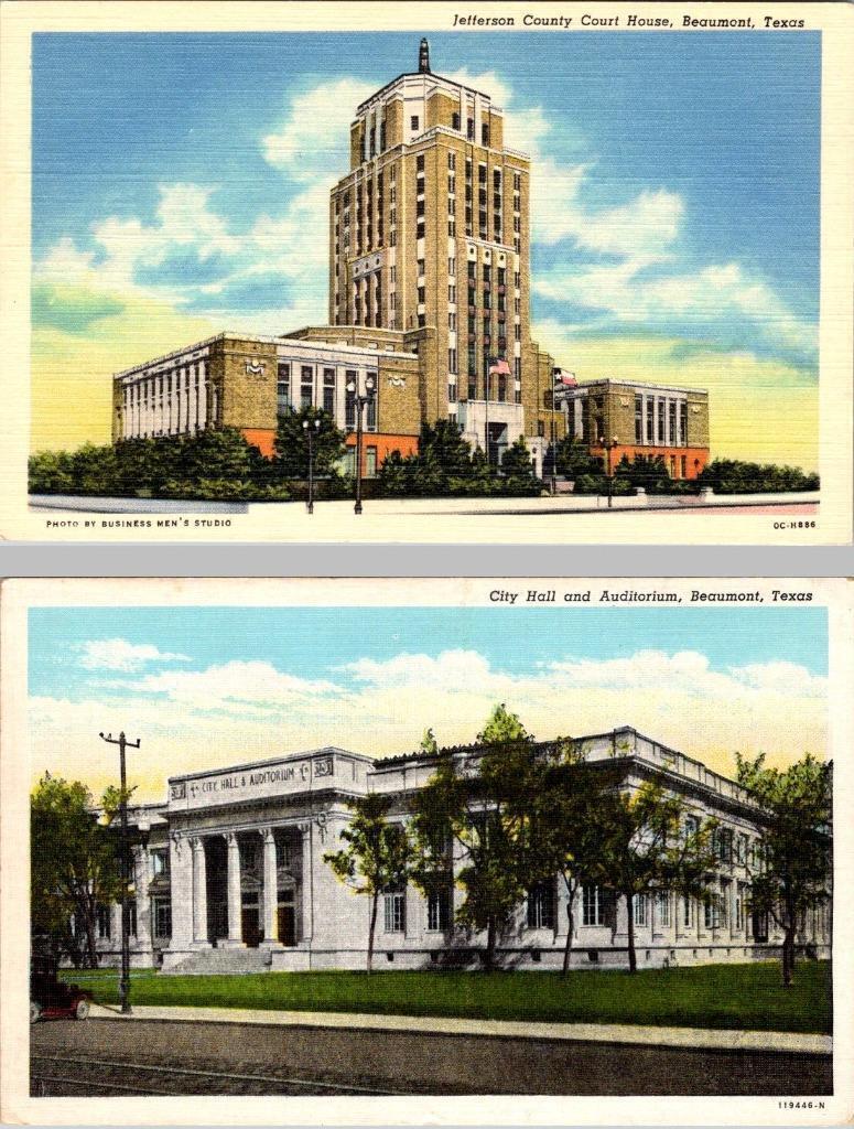 2 Postcards Beaumont Texas JEFFERSON COUNTY COURT HOUSE CITY