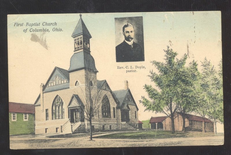 COLUMBIA OHIO FIRST BAPTIST CHURCH BUILDING PASTOR DOYLE VINTAGE POSTCARD