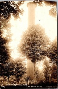Real Photo Postcard Water Tower in Albion, Michigan