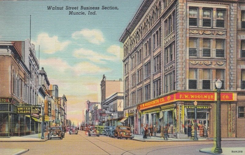 Indiana Muncie Walnut Street Business Section Woolworth 1940 Curteich sk6403