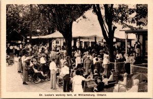 Postcard ON Williamsburg Dr. Mahlon Locke's Working Tent Foot Doctor 1940s S106