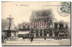 Old Postcard Cherbourg Theater and fountain