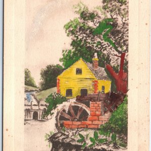 c1910s Artistic Water Wheel Hand Water Colored Blank Unmarked Postcard Vtg A67