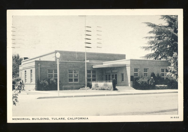 Tulare, California/CA Postcard, Memorial Building, 1950!