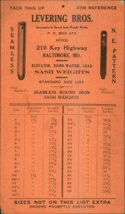 Baltimore MD Levering Bros Elevator Sash Weights Product List Postcard c1910