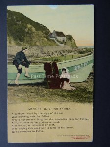 Bamforth Song Card MENDING NETS FOR FATHER (1) early 1900's Postcard 4546/1