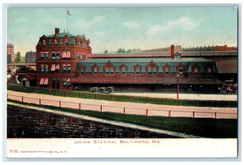 1905 Union Station Exterior View  Baltimore Maryland MD Vintage Antique Postcard