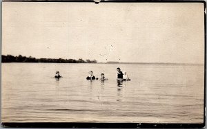 c1915 CLEAR LAKE  IOWA FAMILY SWIMMING IN LAKE REAL PHOTO RPPC POSTCARD 34-127