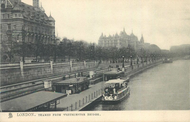 Postcard England London XX century early Thamise from Westminster bridge