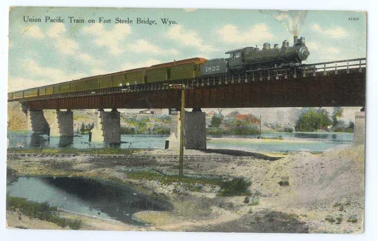 D/B Union Pacific Train on Fort Steele Bridge Wyoming WY 191