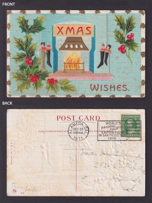 UNITED STATES, Postcard, Merry Christmas 1911