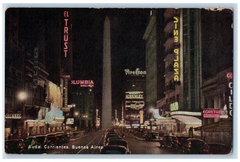 Buenos Aires Argentina Postcard Avda Corrientes Business Area c1950's Vintage