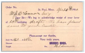 St. Paul Minnesota MN Postal Card Brooks Bros. J O'Connor Secretary 1900