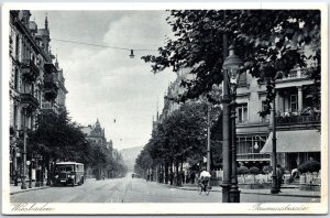 VINTAGE POSTCARD c. 1925 STREET SCENE AT WIESBADEN GERMANY WHITE BORDER