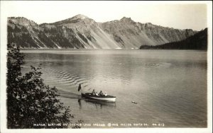 Crater Lake Oregon OR Motor Boating RPPC Real Photo c1900s-20s Postcard