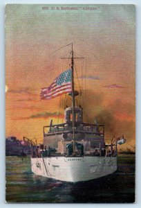 US Battleship Postcard Alabama American Flag Built Philadelphia PA c1910's