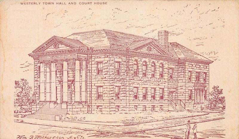 Westerly Town Hall and Court House, Rhode Island, Early Postcard, Unused