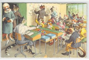 Cats Students Classroom Mainzer Belgium #4964 Vintage Fantasy Anthropomorphic
