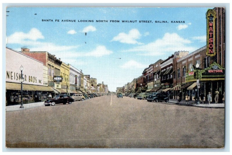 1956 Santa Fe Avenue Looking North from Walnut Street Salina Kansas KS Postcard