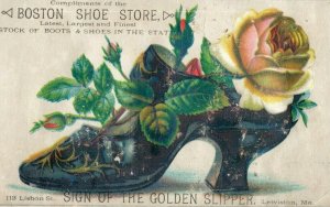Boston Shoe Store Sign Of The Golden Slipper Lady's Black Shoe Roses Inside D1 