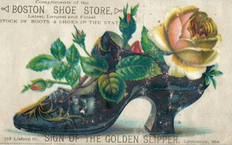 Boston Shoe Store Sign Of The Golden Slipper Lady's Black Shoe Roses Inside D1