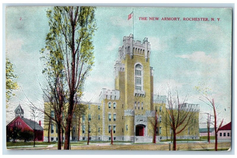 c1910 New Armory Building Exterior Street Rochester New York NY Vintage Postcard 