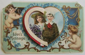 VALENTINE DAY LOVE MESSAGE MECHANICAL ANTIQUE POSTCARD