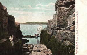 Vintage Postcard 1909 John's Island Pemaquid Harbor Maine Sailboat in Water