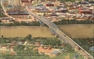 Shreveport Louisiana Long Allen Bridge Aerial View c1930-50s Vintage Postcard