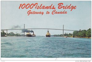 Ships Near 1000 Islands International Bridge, Thousand Islands, Ontario, Cana...