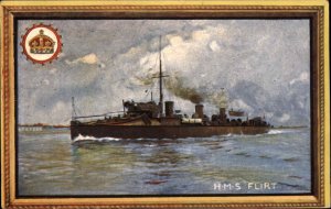 WWI Sunken English Battleship HMS Flirt Vintage Postcard