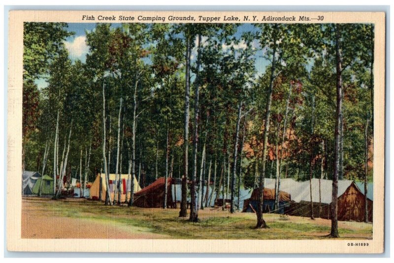 c1940 Fish Creek State Camping Grounds Adirondack Tupper Lake New York Postcard