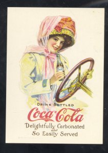 DRINK BOTTLED COCA COLA PRETTY WOMAN DRIVING CAR ADVERTISING POSTCARD