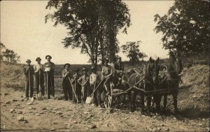 Occupation Laborers Road Crew? Horse Team Men Shovels Real Photo Postcard