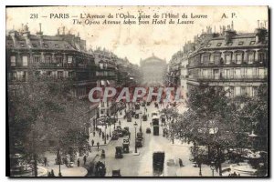 Old Postcard Paris Avenue de l'Opera Taking hotel du Louvre