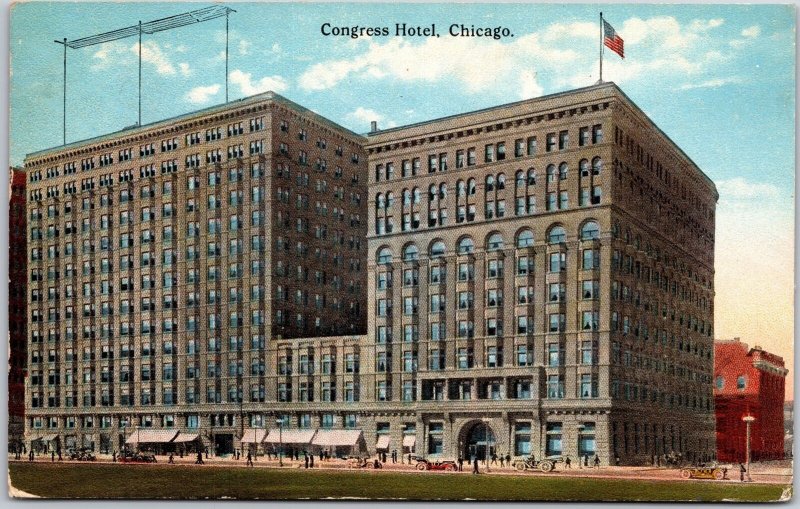 Chicago IL-Illinois, Congress Hotel, Classic Cars, Street View, Vintage Postcard