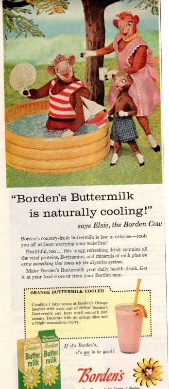 1958 Ladies Home Journal Vintage Borden's Buttermilk Ad Anthropomorphic Animals