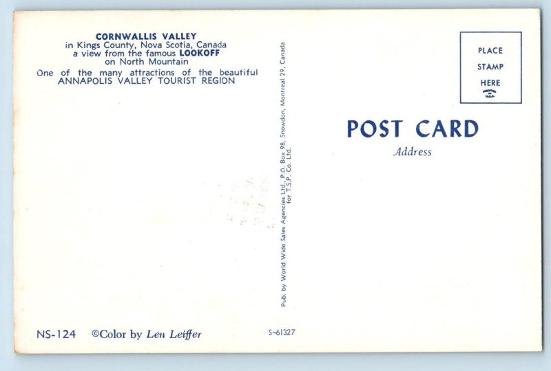 1960 Kings County Nova Scotia Canada Postcard Cornwallis Valley Lookoff Mountain