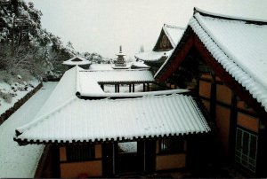 South Korea Kyeongju Snow Covered Scene At Bulguk-sa Temple