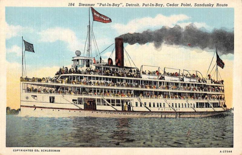 Put In Bay Ohio Steamer Ship Cedar Point Antique Postcard K104708