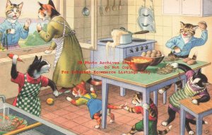 Anthropomorphic Cats, Alfred Mainzer No 4853, Dressed Cats Having a Food Fight