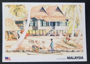 [AG] P213 Malaysia Traditional Village Kampung House Boat Rooster (postcard *New