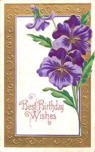 Best Birthday Wishes embossed greetings postcard hear ease flowers fantasy