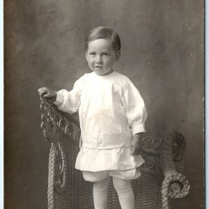 c1910s Handsome Young Man RPPC Little Boy Cute Child Wicker Chair Photo Old A174