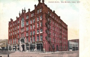 Savery Hotel Street View Historical Building Landmark Des Moines Iowa Postcard