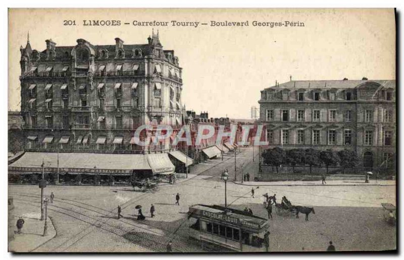 Old Postcard Limoges Carreiour Tourny Tramway Boulevard Georges Perin