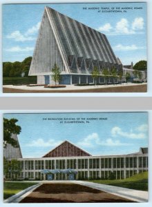 2 Postcards ELIZABETHTOWN, PA ~ Recreation Building MASONIC HOME TEMPLE c1950s