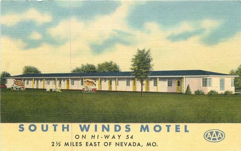 Nevada Missouri South Winds Motel Teich Roadside 1940s Postcard 20-6899